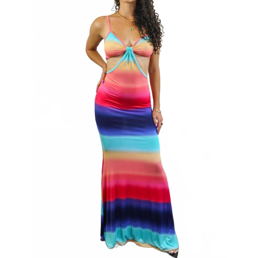 NEW SURELYMINE over the rainbow cut out maxi dress in multi